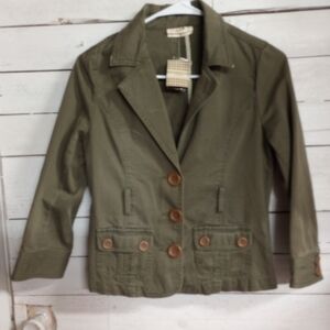 Fossil Women's Medium Slim Fit Army Green 3/4 Sleeves 3 Button Blazer Jacket